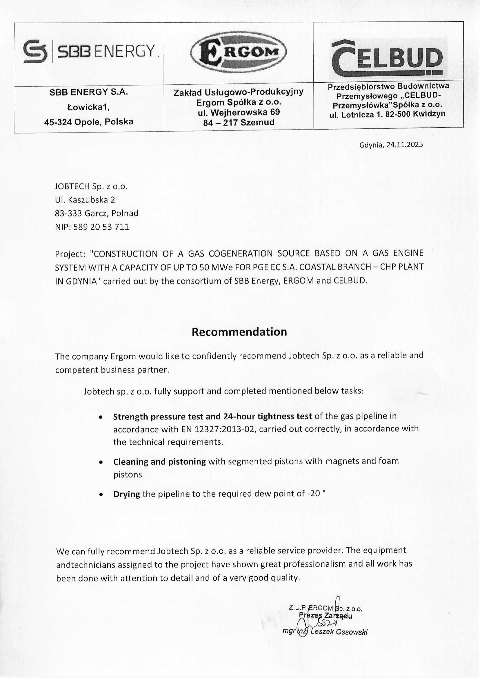 CHP Gdynia – próby i czyszczenie rurociągów, Gdynia (PL) reference preview