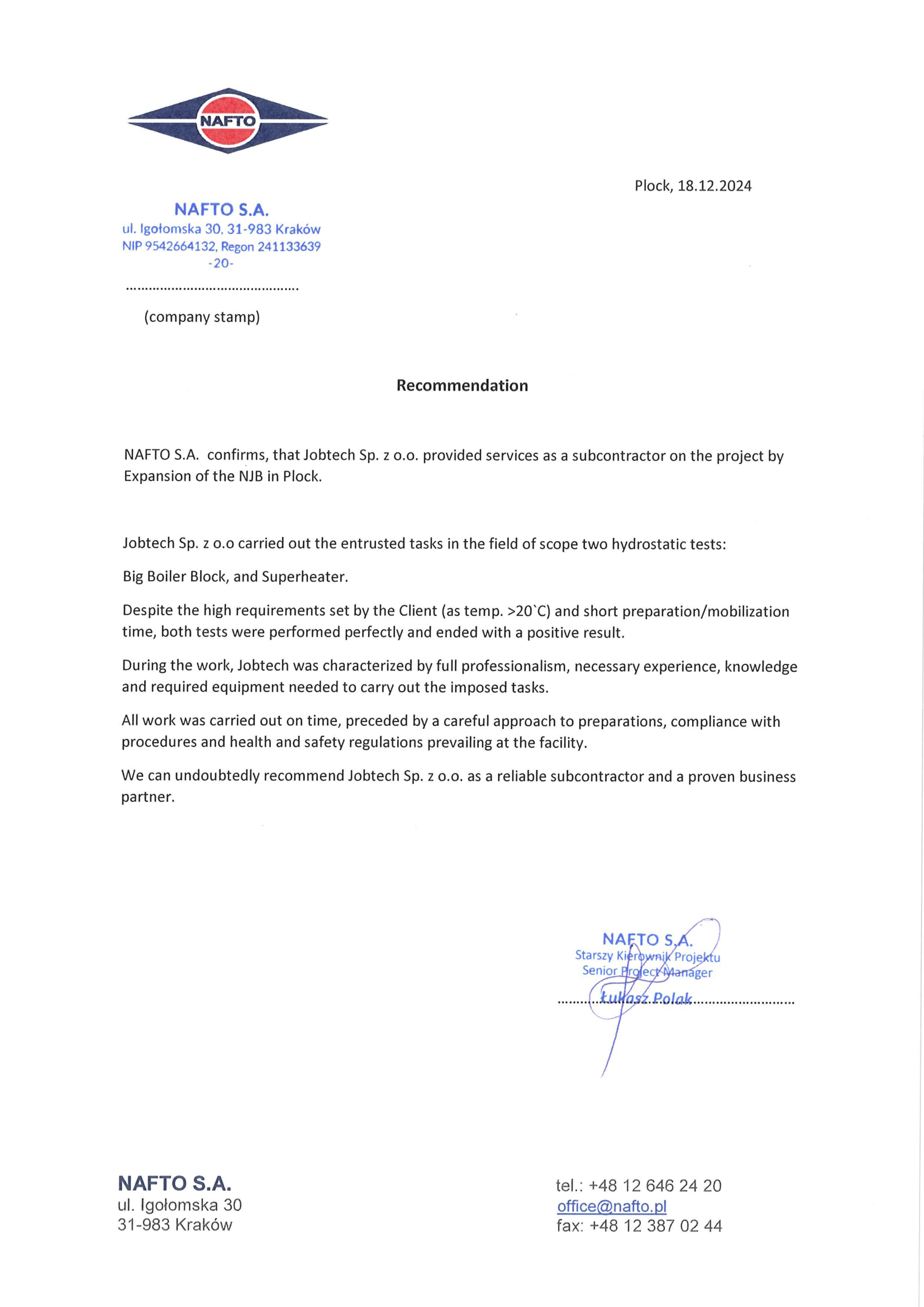 Rozbudowa NJB w Płocku (PL) – próby hydrostatyczne: Big Boiler Block oraz Superheater reference preview