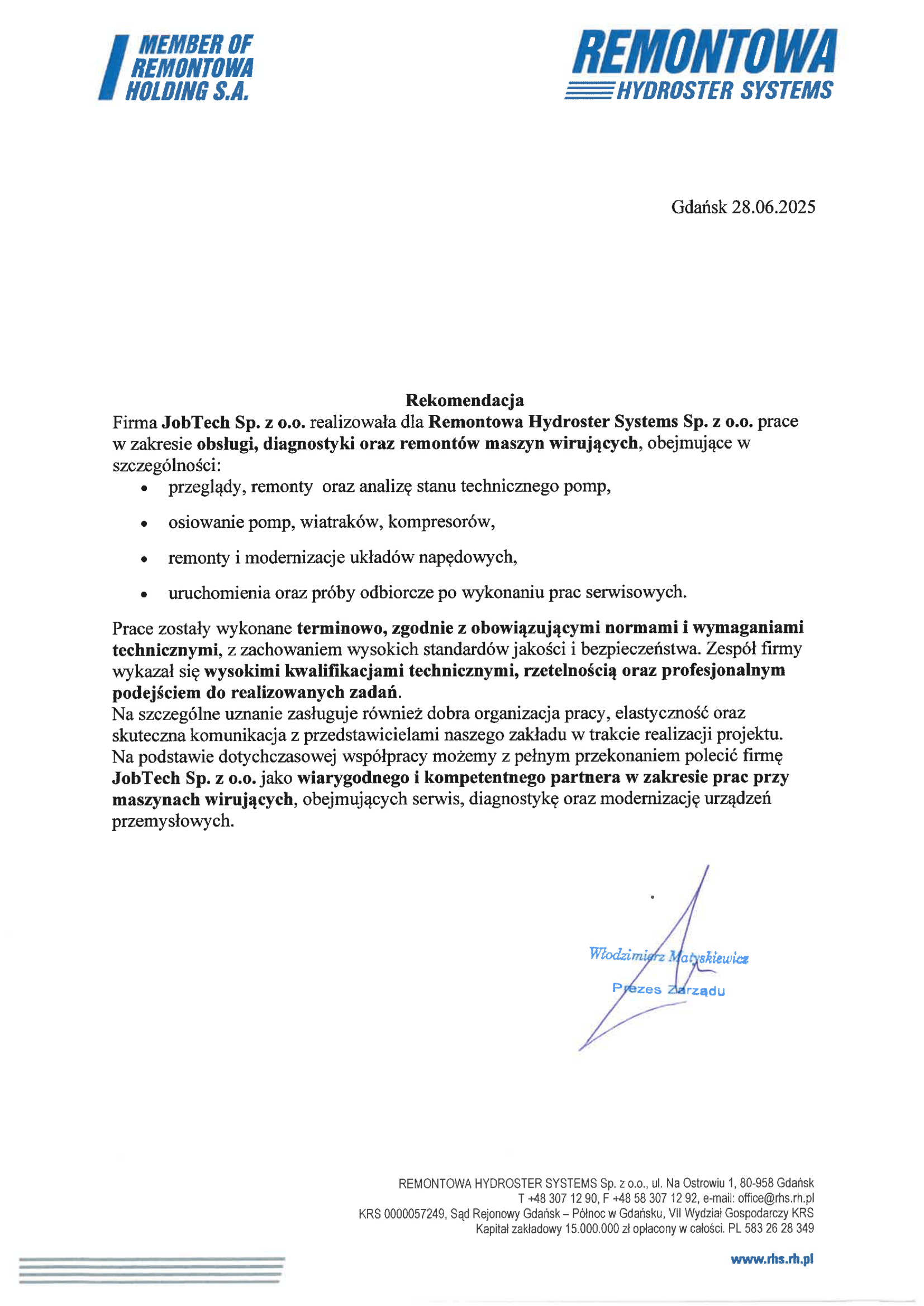 Obsługa i remonty maszyn wirujących (pompy, wentylatory) – Remontowa Hydroster (PL) reference preview