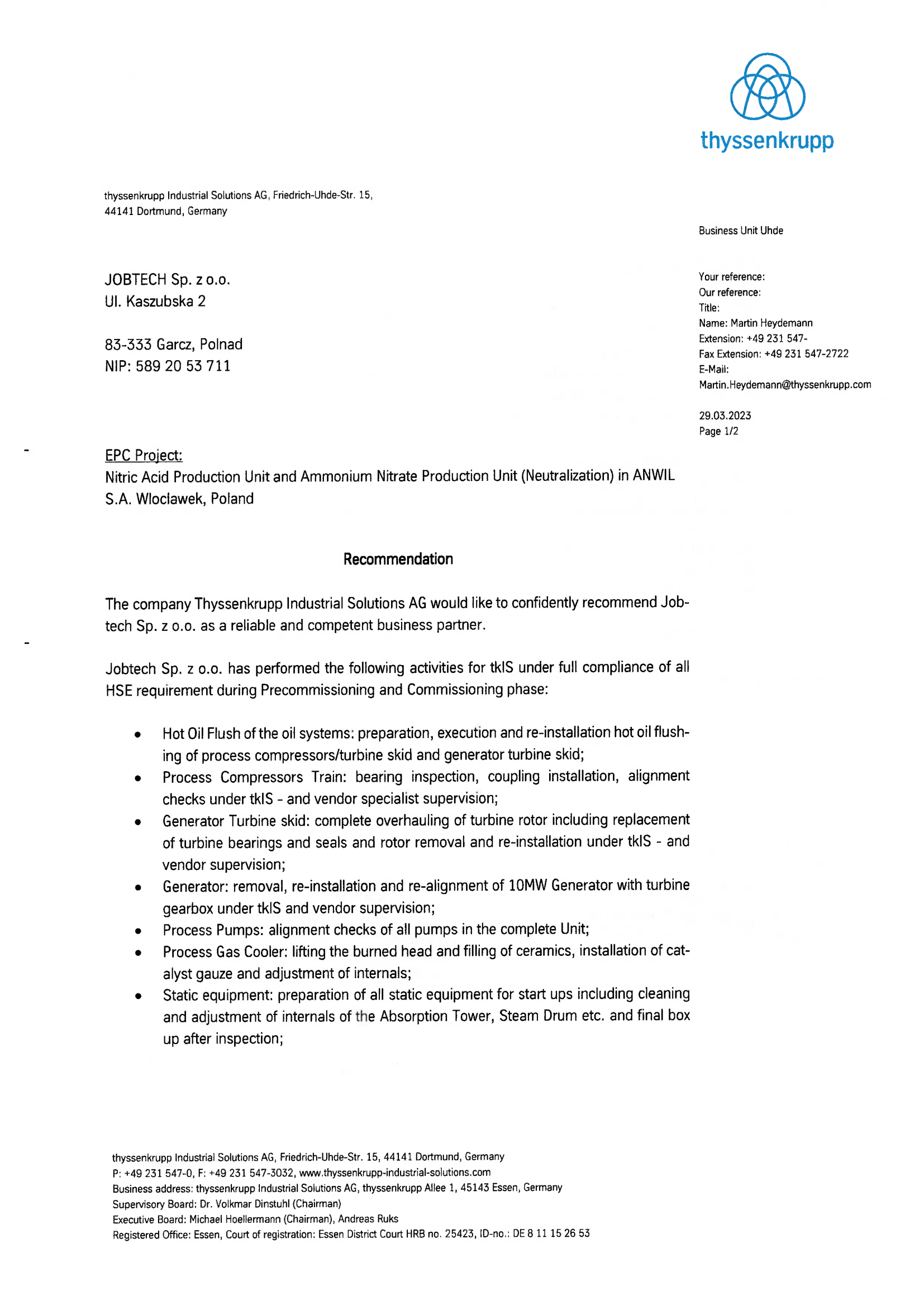 EPC: Instalacja kwasu azotowego i azotanu amonu (neutralizacja) – ANWIL, Włocławek (PL) reference preview