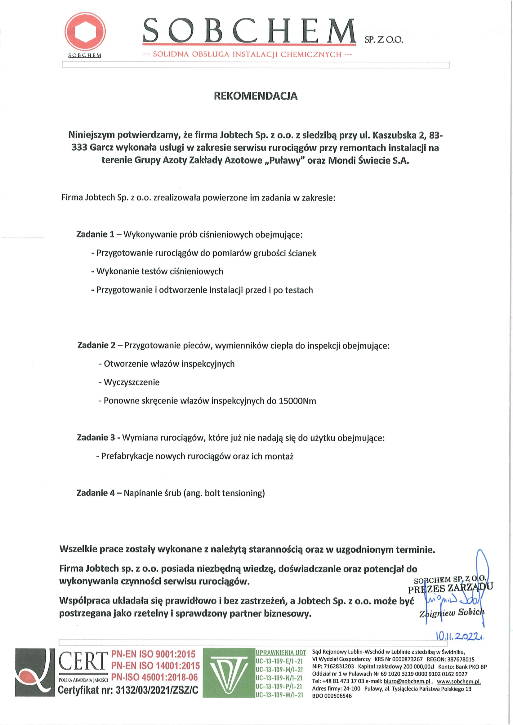 Serwis rurociągów podczas remontów – Grupa Azoty „Puławy" i Mondi Świecie (PL) reference preview